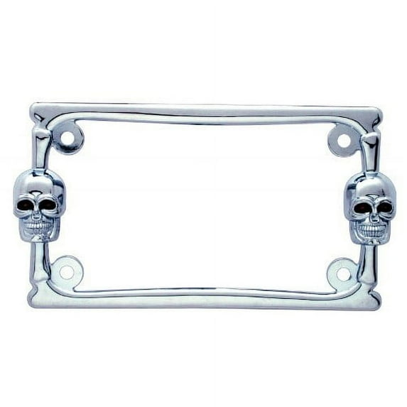 Chrome Metal Skull Motorcycle Bike License Plate Tag Frame Holder / Harley Honda