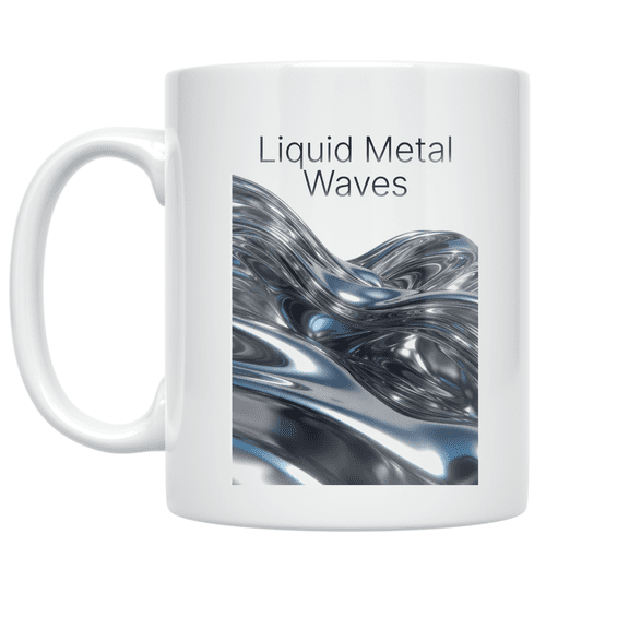 Chrome Metallic Waves Design - Modern Art Enthusiast - 11 oz Ceramic Coffee Mug
