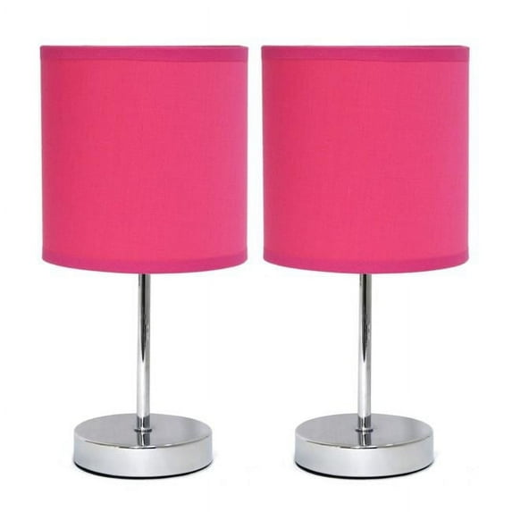 Chrome Mini Basic Table Lamp with Fabric Shade, Hot Pink - Pack of 2