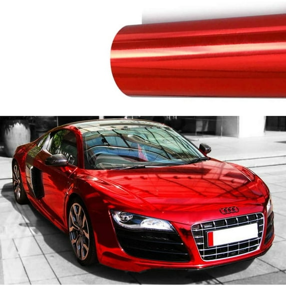 Chrome Mirror Vinyl Film Wrap Sticker Decal Stretchable Reflective Free Tool Kit (Red, 60" x 60" / 5FT x 5FT)