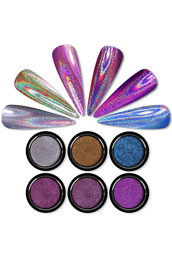 Chrome Nail Powder - Holographic Gold Nail Powder 6 Colors Mirror and Bubble Effect Nail Art Decoration Manicure Pigment Set