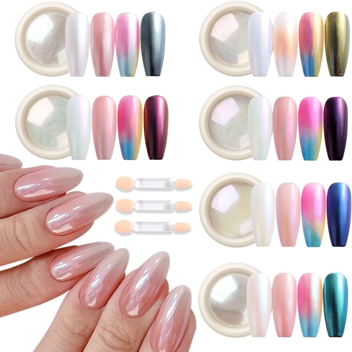 Chrome Nail Powder Set 14 Colors Pink Blue Silver Metallic Effect ...