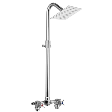 Chrome Outdoor Shower Faucet System Rain Showerhead Exposed Shower Fixture Kit