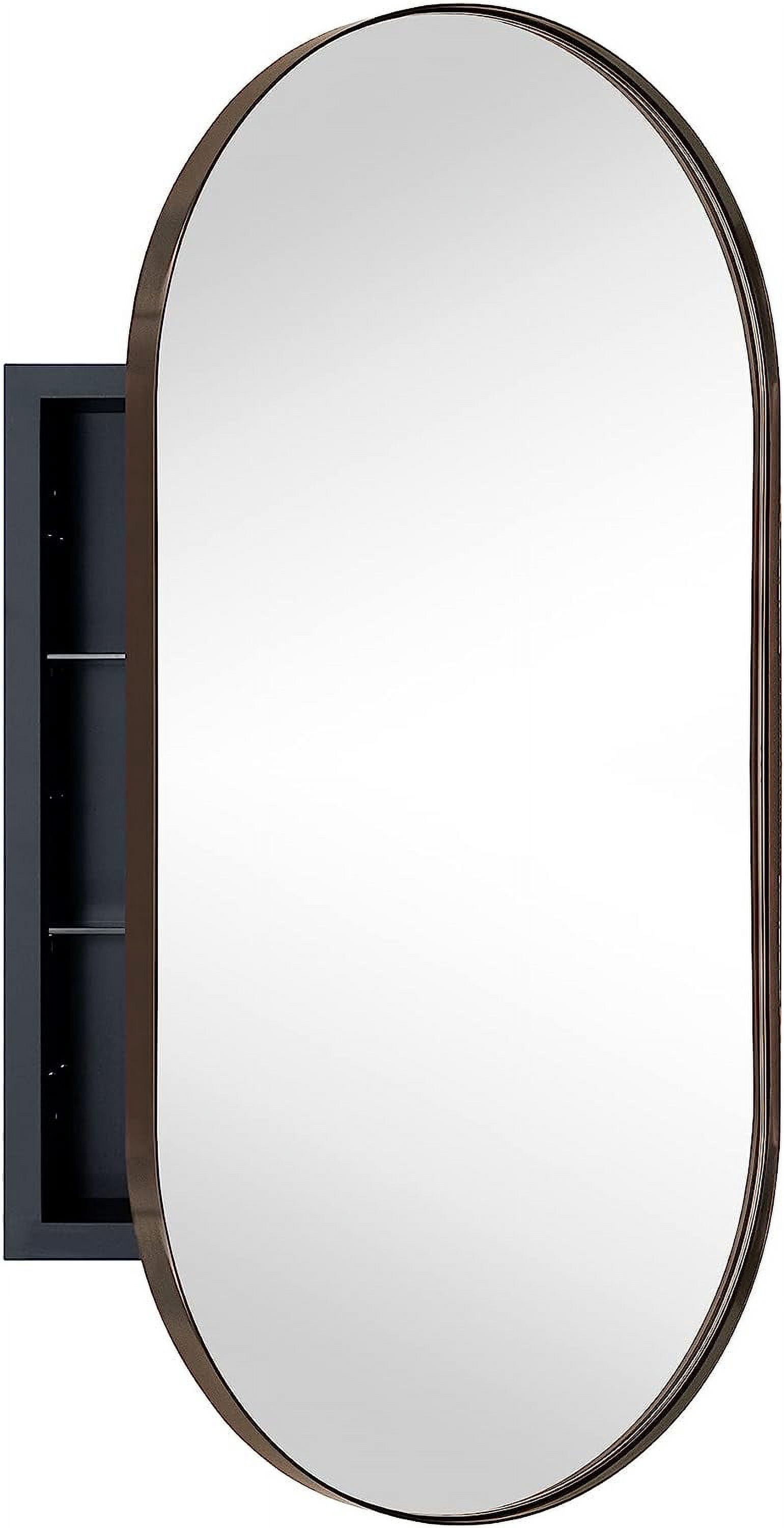 Chrome Oval Recessed Bathroom Medicine Cabinet with Mirror Stainless ...