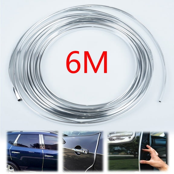 Chrome PVC Car Door for EDGE for Molding Trim Strip 6M Scratch Guard Protector for Vehicle Exterior, Flexible U-Profile Fits Doors, Boot, Grille Rim, Silver 19.7ft