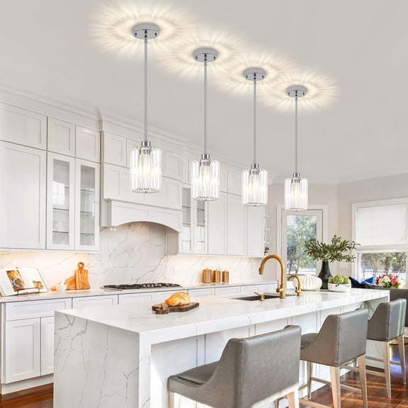 Chrome Pendant Lights, Modern Crystal Pendant Lighting for Kitchen Island, Mini Kitchen Chandeliers Hanging Pendant Lights for Bedroom Dining Room Hallway