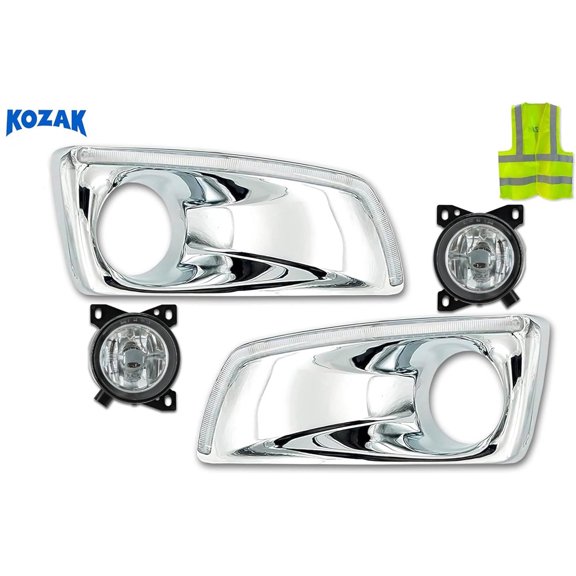 Chrome Plastic Fog Light/Lamp Bezels with Built-in LED Light Strip and Fog Lights Lamp, Set Compatible with T660