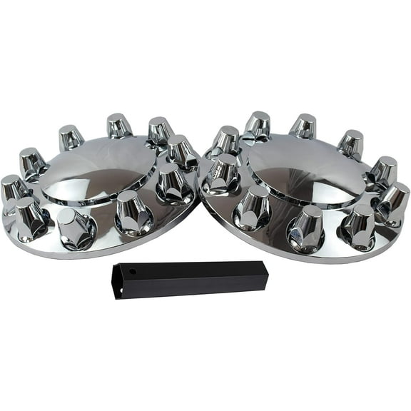 Chrome Plastic Front Axle Cover Kits with 33mm Thread-on Nut Covers for Semi Trucks in Pairs (Standard)