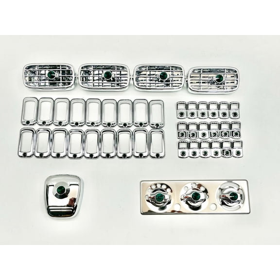 Chrome Plastic Trim Kit W/Green Diamond, Jewels. Fits 2006 and Newer Peterbilt
