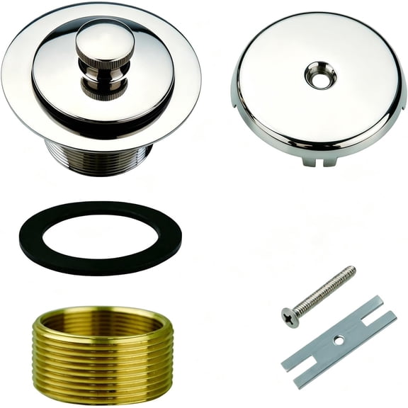 Chrome Plated Bathtub Drain Kit - Universal Lift & Turn Tub Drain and Overflow Kit with Single Hole Faceplate, All Metal Solid Brass Bathroom Sink Drain for Fine/Coarse Thread, Complete Convers