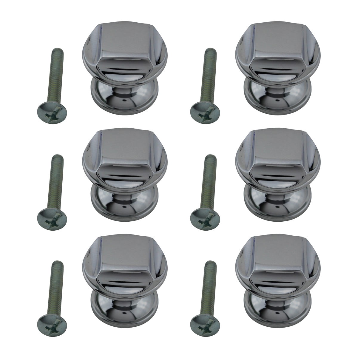 Chrome Plated Brass 1 in. Kitchen Cabinet Door Knob Pull Handles Renovators Supply - Set of 6