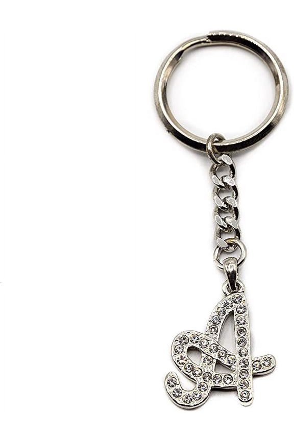 Chrome Plated Letter A Keychain Ring With Swarovski Crystals, Alphabetic Fisrt Letter Name Keychain