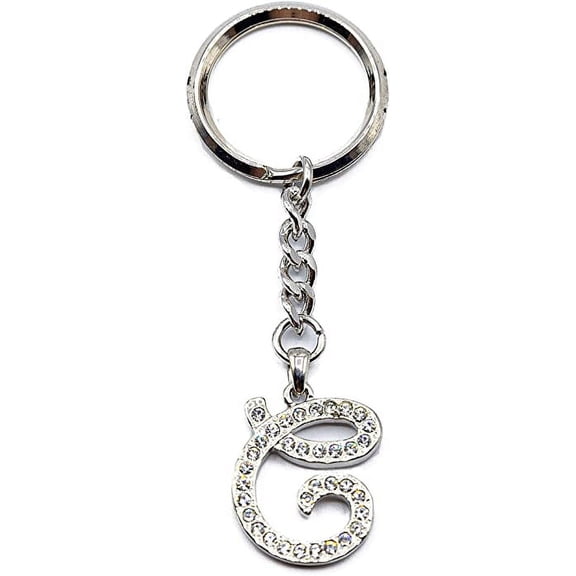 Chrome Plated Letter C Keychain Ring With Swarovski Crystals, Alphabetic Fisrt Letter Name Keychain