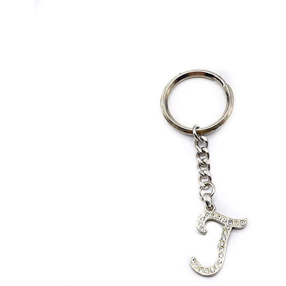 Chrome Plated Letter J Keychain Ring With Swarovski Crystals, Alphabetic Fisrt Letter Name Keychain