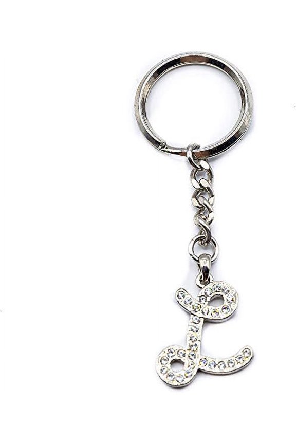 Chrome Plated Letter L Keychain Ring With Swarovski Crystals, Alphabetic Fisrt Letter Name Keychain