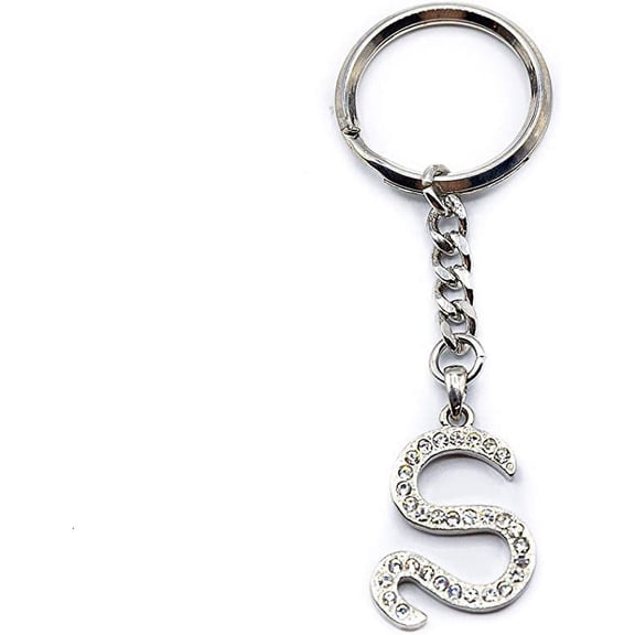 Chrome Plated Letter S Keychain Ring With Swarovski Crystals, Alphabetic Fisrt Letter Name Keychain