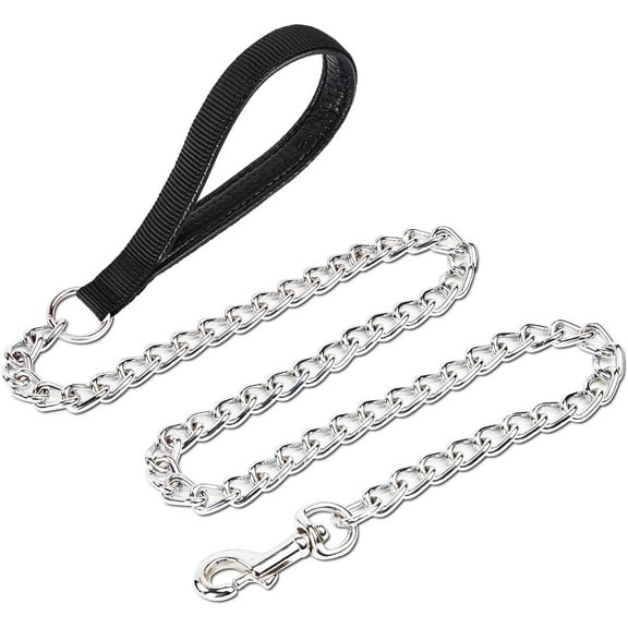 Chrome Plated Metal Dog Leash Chain Lead Heavy Duty Chew Proof Leash with Padded Handle Walking Traffic Training Traveling,6'/2.0mm Small Chain