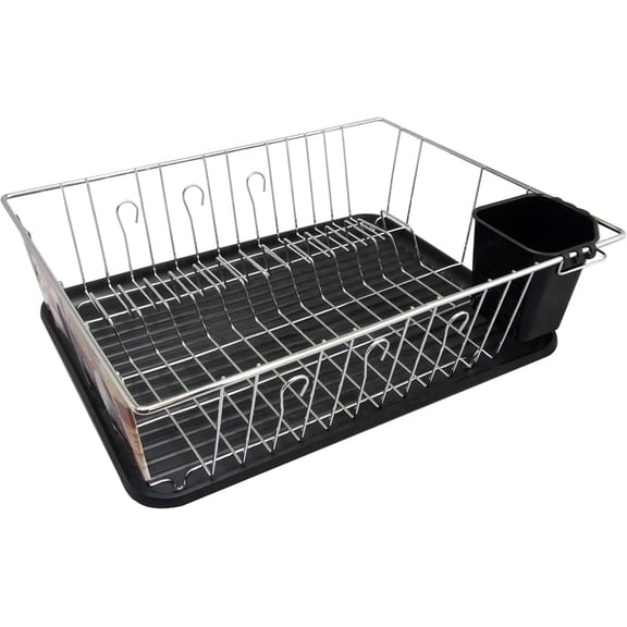 Chrome Plated Metal and Plastic Counter Top Drying with Plastic Tray and Cutlery Holder Dish Racks