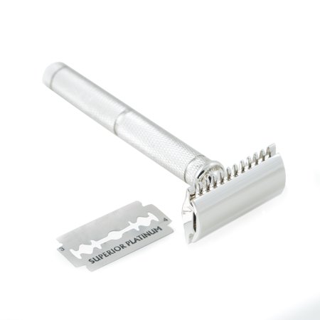 Chrome Plated Safety Razor with Diamond Cut Design Handle.