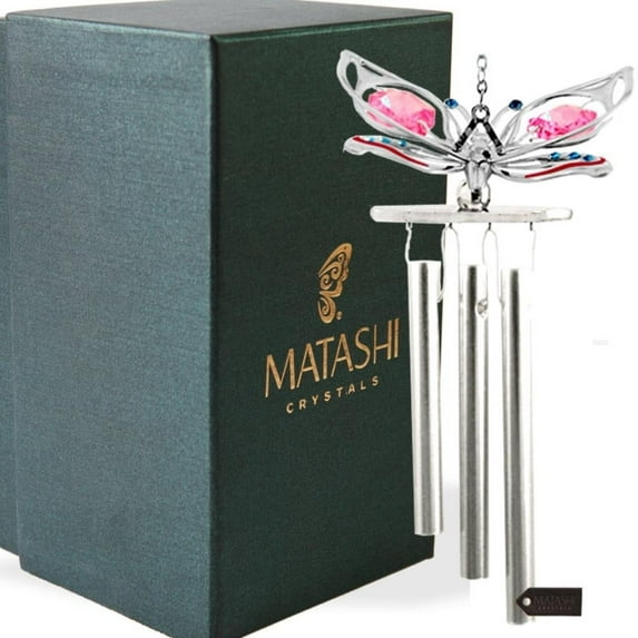 Matashi Chrome Plated Silver Butterfly Wind Chime with Crystal Accents Decorative Hanging Piece – Single Piece