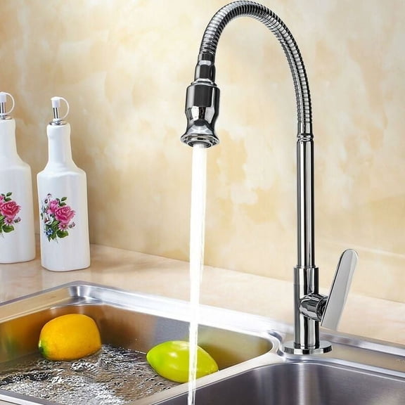 Chrome-Plated Solid Brass Kitchen Sink Faucet, Hot Water Compatible 360 Degree Swivel Tap, Perfect for Dish Washing and Container Filling