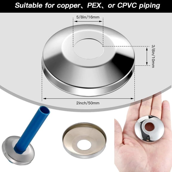 Chrome Plated Stainless Steel Escutcheon Fl 1/2 Inch, 12 Pieces Escutcheon Plates