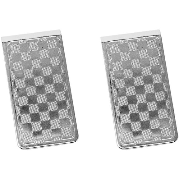 Set of 2 Chrome-Plated Stainless Steel Money Clips in Silver (Checkerboard)