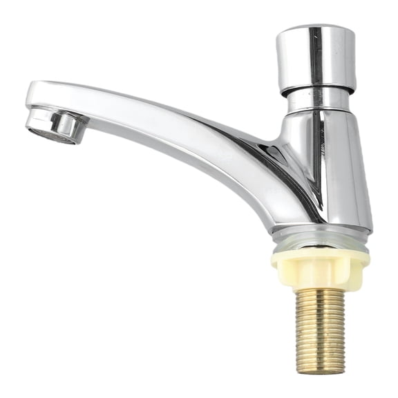 Chrome Plated Time Delay Faucet Self Closing Water Tap Single Cold Basin Faucet Deck Mount Bathroom Sink Water Saving Press Button Design with G1/2 Interface