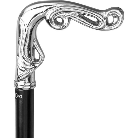 Royal RC cane Luxury Chrome Plated Fritz Walking Cane with Silver Vine Design Handle, Beechwood Shaft, Black Lacquer Finish, 38 Inch Walking Stick with 18mm Rubber Tip