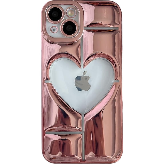 Chrome Plating Electroplated 3D Hollow Love Heart Soft Compatible with iPhone Case (Pink,iPhone 12 Pro)