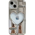 thumbnail image 1 of Chrome Plating Electroplated 3D Hollow Love Heart Soft Compatible with iPhone Case (White,iPhone 13), 1 of 8
