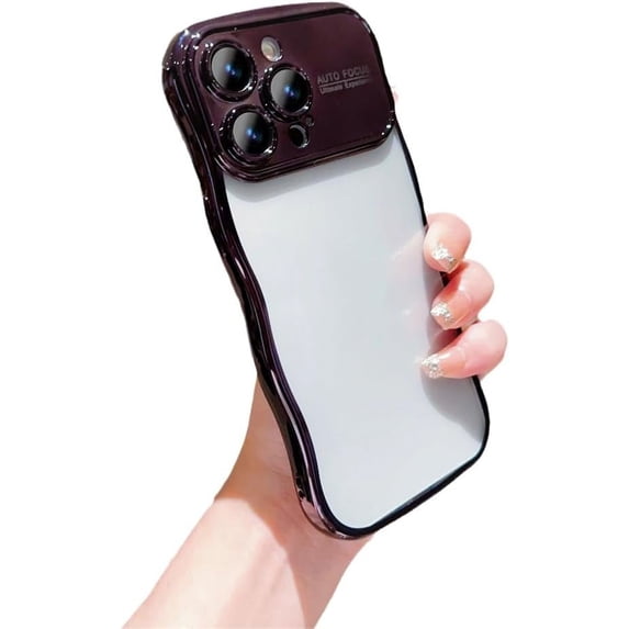 Chrome Plating Electroplated Curly Wave Frame Full Camera Lens Protection Compatible with iPhone Case (Black,iPhone 12 Pro Max)