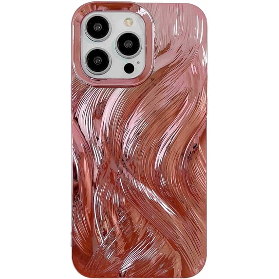 Chrome Plating Electroplated Feather Pattern Compatible with iPhone Case (Rose Gold,iPhone 15 Pro Max)