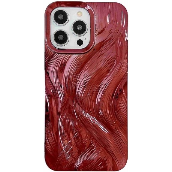 Chrome Plating Electroplated Feather Pattern Compatible with iPhone Case (Rose Red,iPhone 14 Pro)