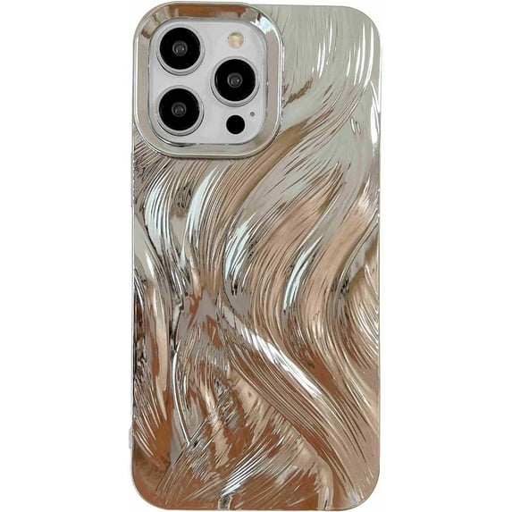 Chrome Plating Electroplated Feather Pattern Compatible with iPhone Case (Silver,iPhone 14 Pro Max)