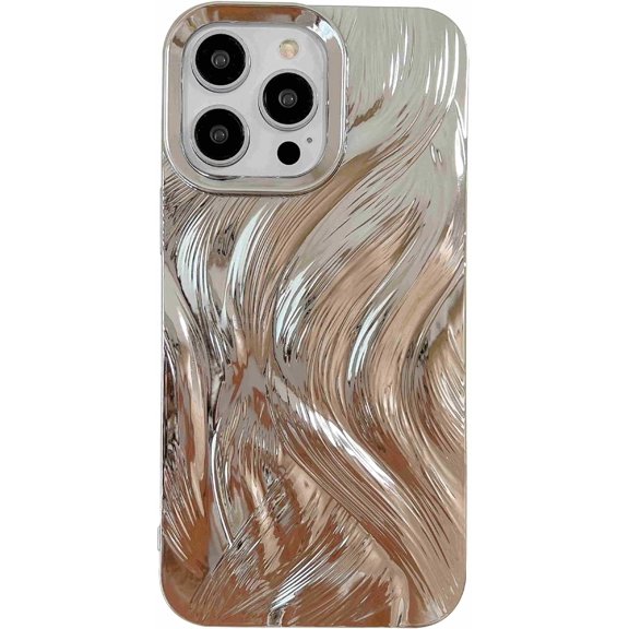 Chrome Plating Electroplated Feather Pattern Compatible with iPhone Case (Silver,iPhone 14)