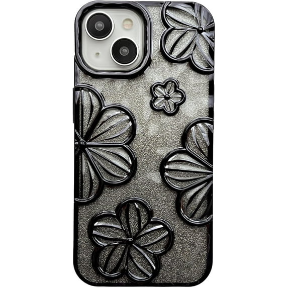 Chrome Plating Electroplated Glitter Bling Flower Floral Print Compatible with iPhone Case (Black,iPhone 12 Pro Max)