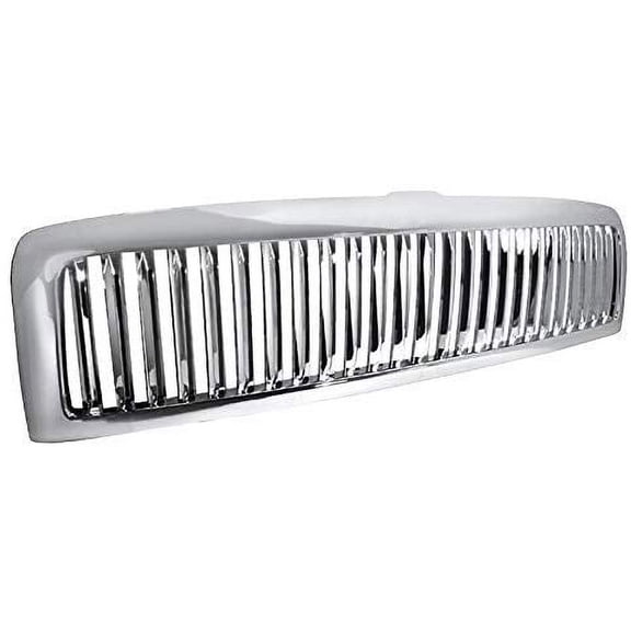 Chrome Polish Front Bumper Hood Grill Grille Assembly Vertical Style Made For And Compatible With 1994 - 2001 Dodge RAM 1500 2500 3500 94 95 96 97 98 99 00 01