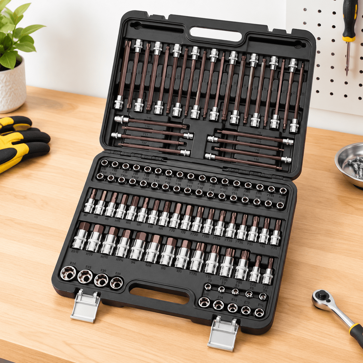 Chrome-Polished Set(107pcs) 107-piece Master Torx & Allen Bit Socket ...