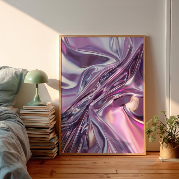 Chrome Poster Purple Shiny Metallic Wall Art Y2K Decor Bedroom Living Room , Poster Print Only