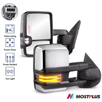 MOSTPLUS Pair Chrome Power Heated Dynamic LED Signal Tow Mirrors for 2007-2014 Silverado Sierra
