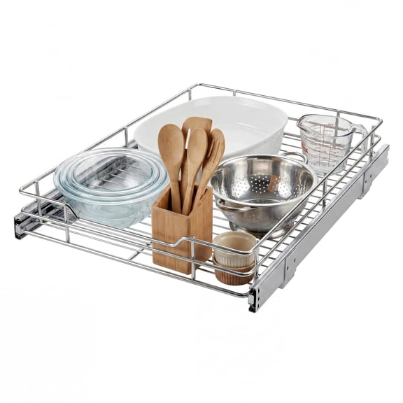 Chrome Pull-Out Cabinet Organizer Slide-Out Shelf Heavy Duty 50 lb Anti-Rust for Kitchen