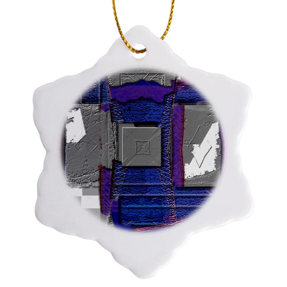 3drose, Chrome, Purple, Gray and White Objects Beveled and Layered with Texture, 3 inch Snowflake Porcelain Ornament