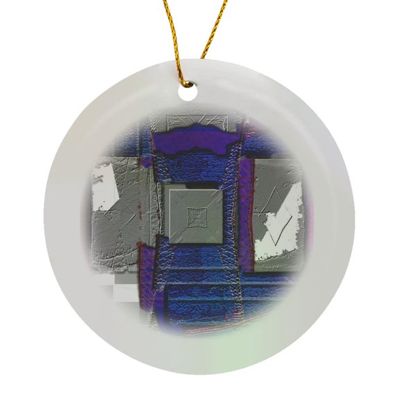 3drose, Chrome, Purple, Gray and White Objects Beveled and Layered with Texture, Circle Porcelain Ornament