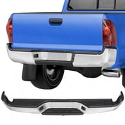 Chrome Rear Step Bumper Assembly with Lights for 2005-2015 Toyota Tacoma, Steel Rear Bumper Replacement, Direct Bolt-On Factory Style