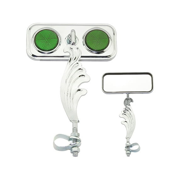 Chrome Rectangle Wing Bike Mirror Right with Purple Reflectors. Bike mirror, bicycle mirror, bike accessory, bicycle accessory.