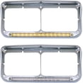 Chrome Rectangular Dual Headlight Bezels With Clear Lens + Amber LED ...