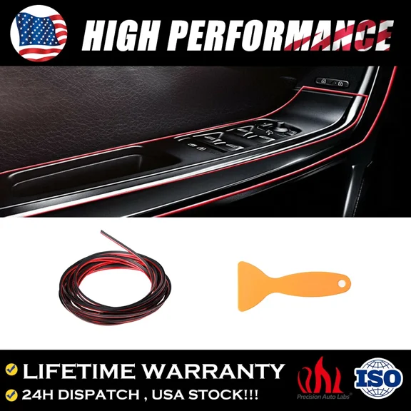 Chrome Red Car Interior Door Gap Edge Line Insert Molding Trim Strip Accessory