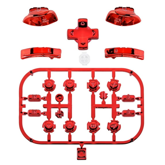 Chrome Red D-pad ABXY Keys SR SL L R ZR ZL Trigger Buttons Springs, Replacement Full Set Buttons Fix Kits for Nintendo Switch & Switch OLED Joycon (D-pad ONLY Fits for eXtremeRate Joycon D-pad Shell)
