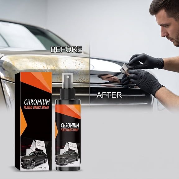 Chrome Restoration Spray, Metal Chrome Rust Stain Remover Polishing Cleaner, Restores Mirror Shine Protective for Car Wheel Rims Exhaust Trim